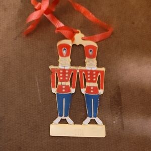 Festive Nutcracker Double Ornament - Red  Blue Gold Plate Lillian Vernon 3 " TIM